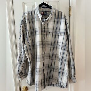 Chaps Ralph Lauren Blue &  White Plaid Casual Button Down Shirt 2XLT 100% Cotton